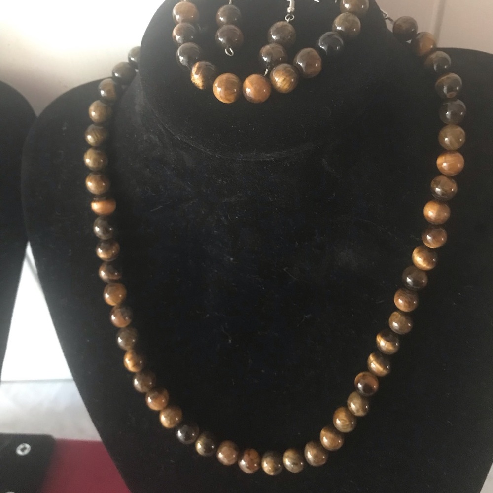 Tiger Eye Necklace Bracelets Earrings Set